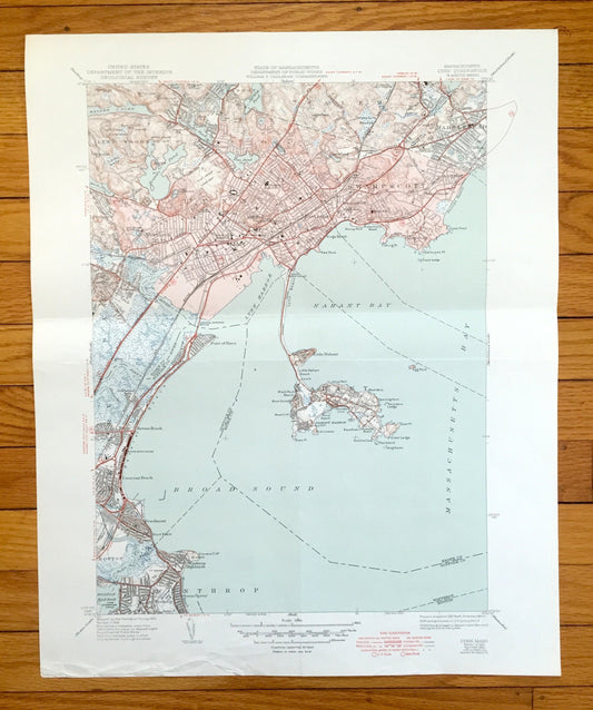 Antique Lynn, Massachusetts 1946 US Geological Survey Topographic Map – Suffolk, Essex County, Peabody, Salem, Marblehead, Swampscott, MA