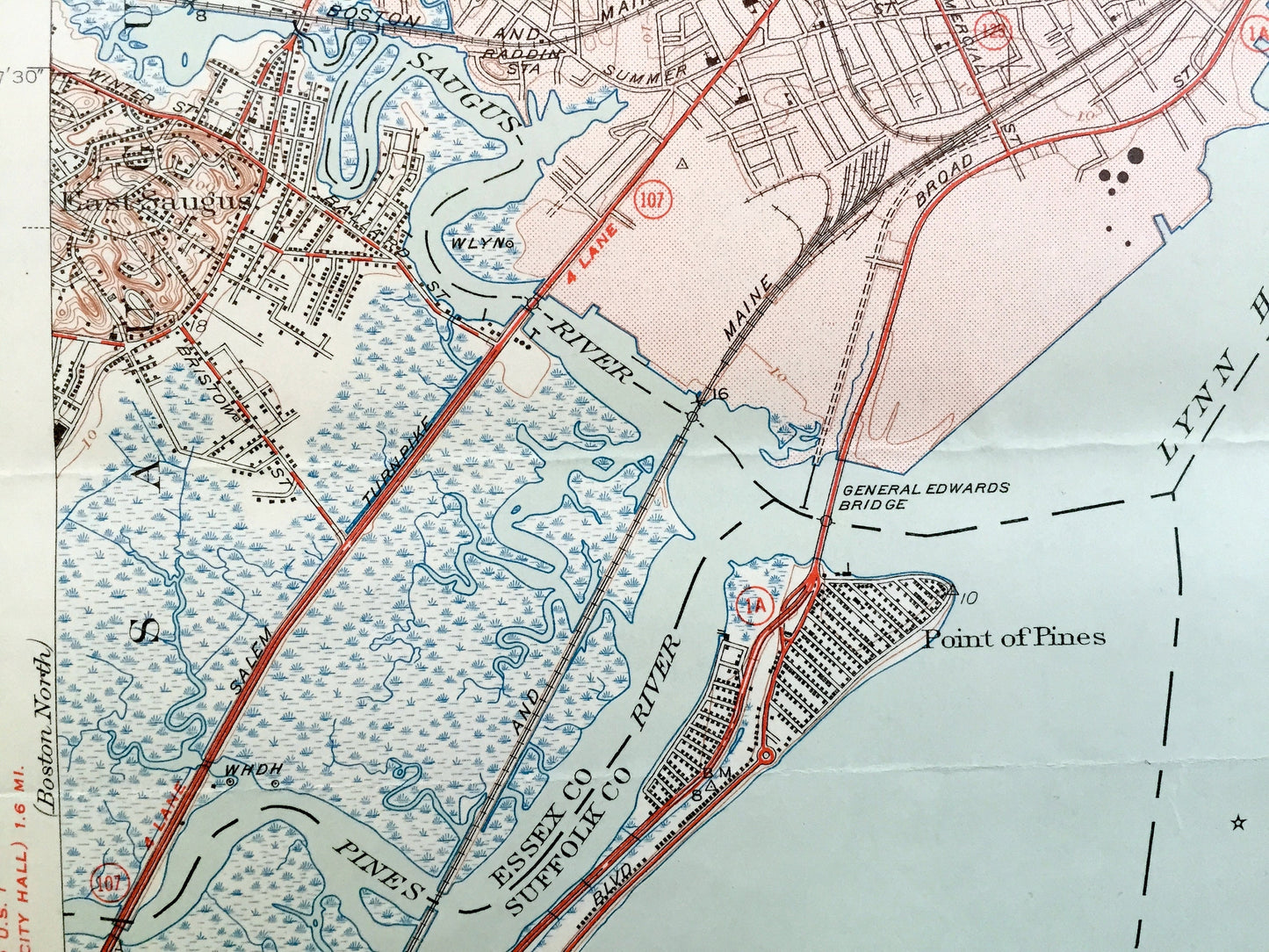 Antique Lynn, Massachusetts 1946 US Geological Survey Topographic Map – Suffolk, Essex County, Peabody, Salem, Marblehead, Swampscott, MA