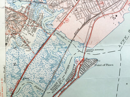 Antique Lynn, Massachusetts 1946 US Geological Survey Topographic Map – Suffolk, Essex County, Peabody, Salem, Marblehead, Swampscott, MA