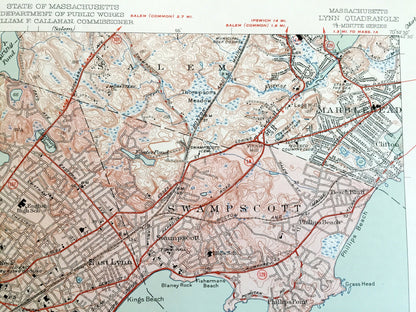 Antique Lynn, Massachusetts 1946 US Geological Survey Topographic Map – Suffolk, Essex County, Peabody, Salem, Marblehead, Swampscott, MA