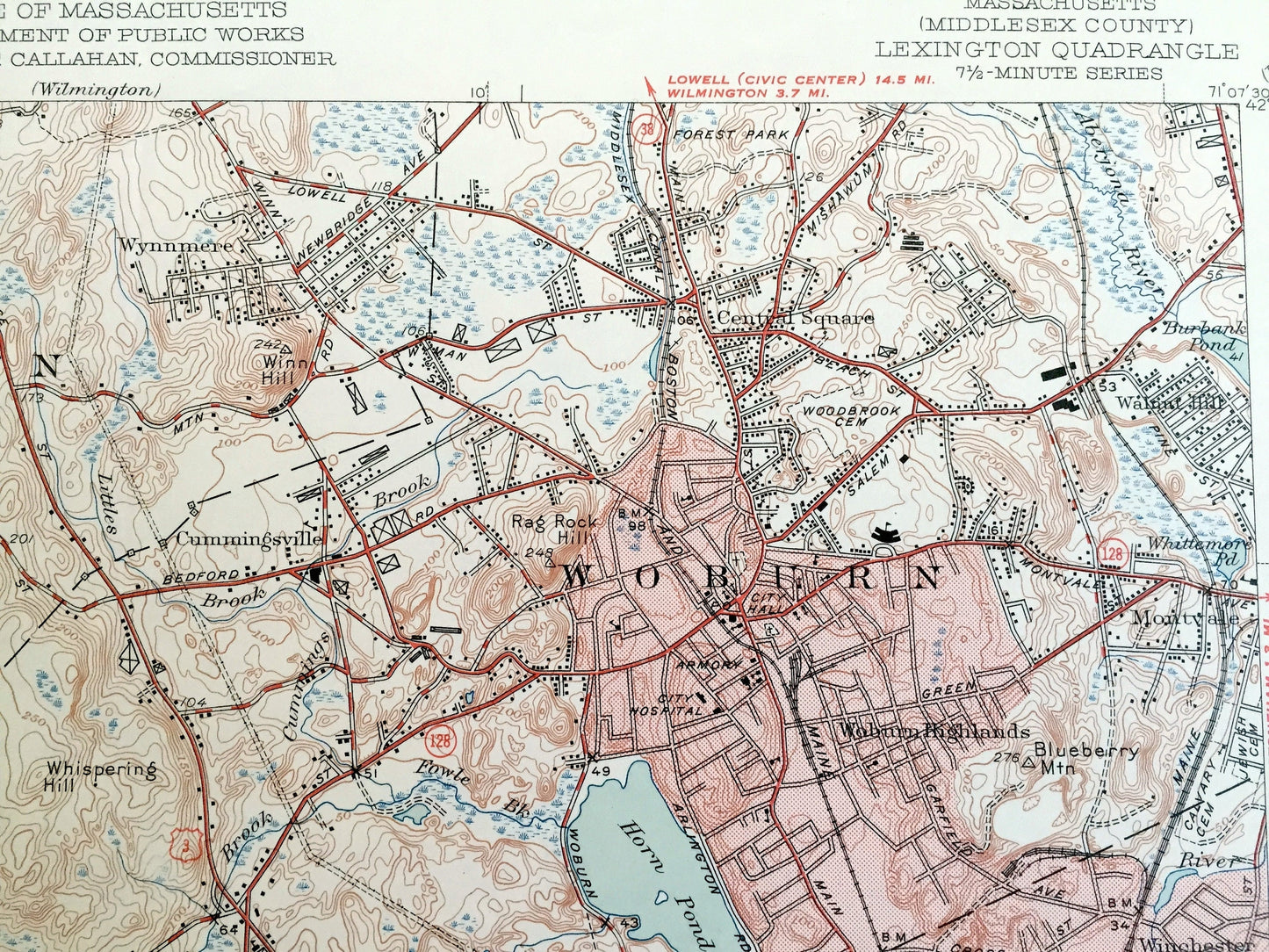 Antique Lexington, Massachusetts 1946 US Geological Survey Topographic Map – Middlesex County, Burlington, Winchester, Arlington, Waltham MA