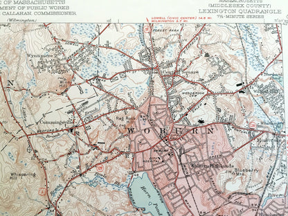 Antique Lexington, Massachusetts 1946 US Geological Survey Topographic Map – Middlesex County, Burlington, Winchester, Arlington, Waltham MA