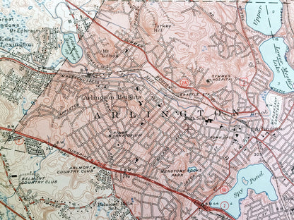 Antique Lexington, Massachusetts 1946 US Geological Survey Topographic Map – Middlesex County, Burlington, Winchester, Arlington, Waltham MA