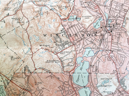Antique Lexington, Massachusetts 1946 US Geological Survey Topographic Map – Middlesex County, Burlington, Winchester, Arlington, Waltham MA