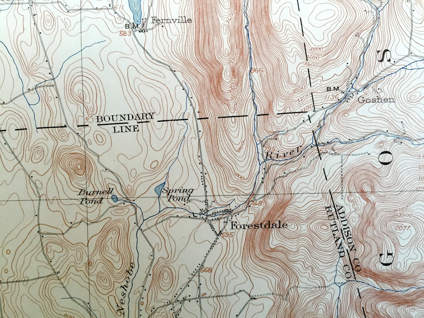Antique Brandon, Vermont 1902 US Geological Survey Topographic Map – Middlebury, Salisbury, Sudbury, Goshen, Rutland County, Lake Dunmore VT