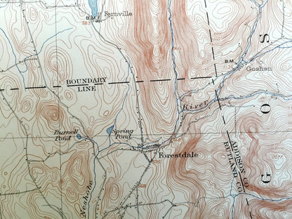 Antique Brandon, Vermont 1902 US Geological Survey Topographic Map – Middlebury, Salisbury, Sudbury, Goshen, Rutland County, Lake Dunmore VT