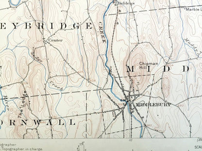 Antique Middlebury, Vermont 1903 US Geological Survey Topographic Map – Monkton, Ferrisburg, Starksboro, Bristol, New Haven, Weybridge, VT