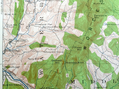 Antique Montpelier, Vermont 1919 US Geological Survey Topographic Map – Middlesex, Waterbury, Worcester, Stowe, Moretown, Calais, Elmore, VT