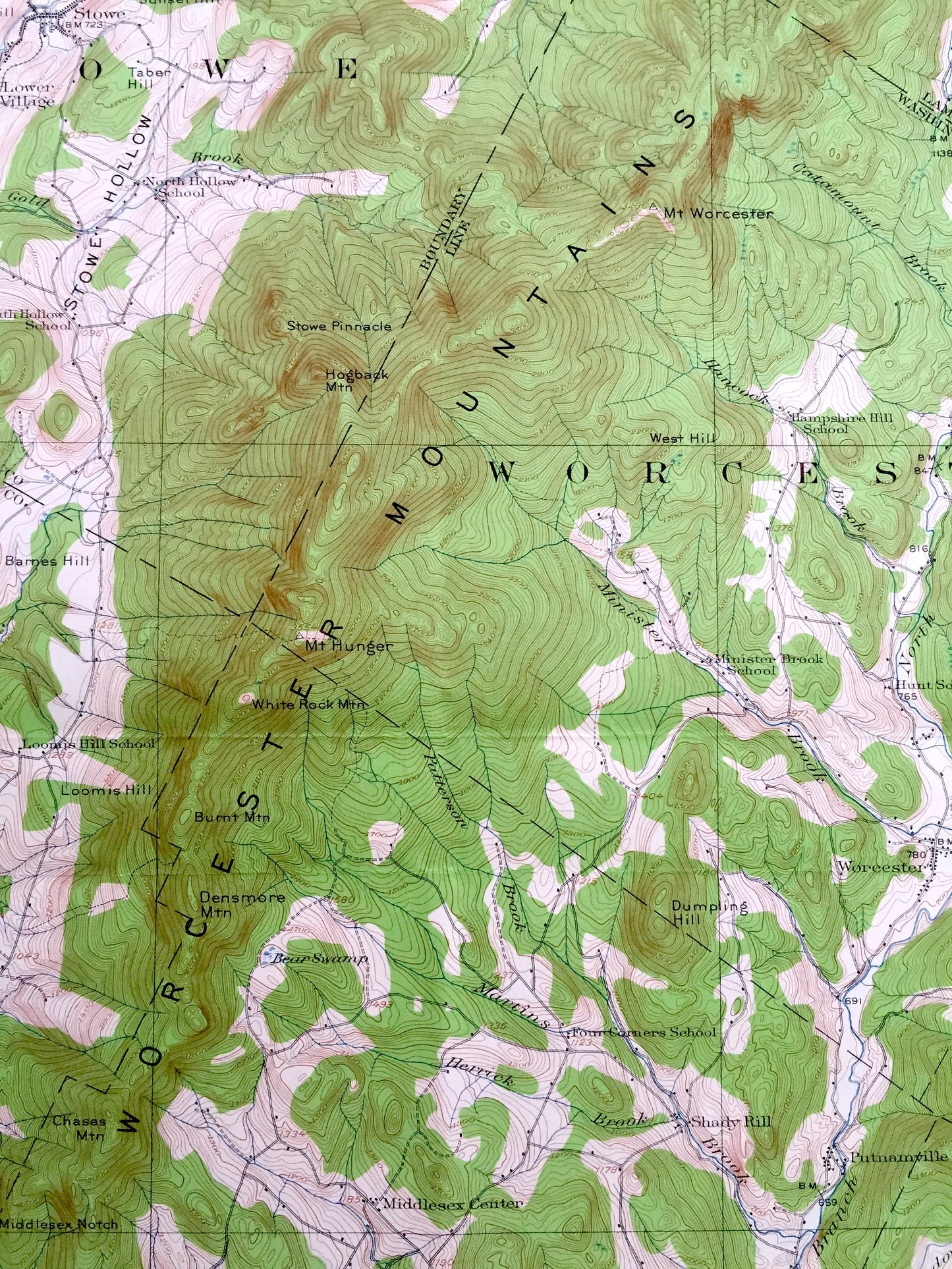 Antique Montpelier, Vermont 1919 US Geological Survey Topographic Map – Middlesex, Waterbury, Worcester, Stowe, Moretown, Calais, Elmore, VT
