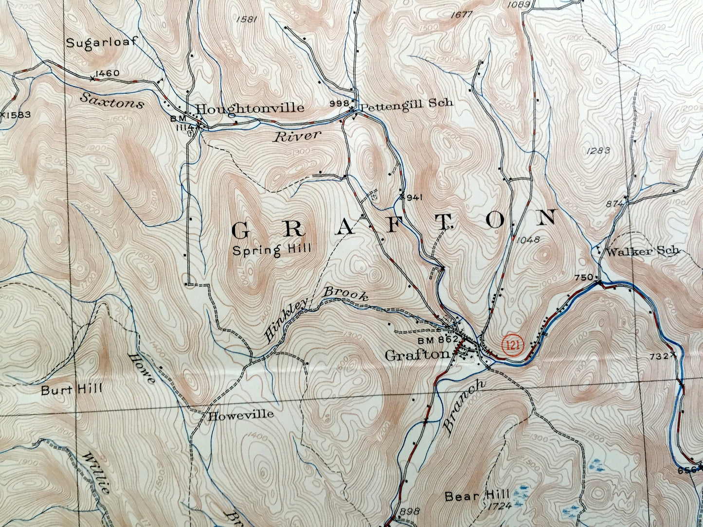 Antique Saxtons River, Vermont 1933 US Geological Survey Topographic Map – Grafton, Windham, Athens, Westminster, Townshend, Brookline, VT