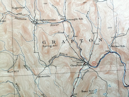 Antique Saxtons River, Vermont 1933 US Geological Survey Topographic Map – Grafton, Windham, Athens, Westminster, Townshend, Brookline, VT