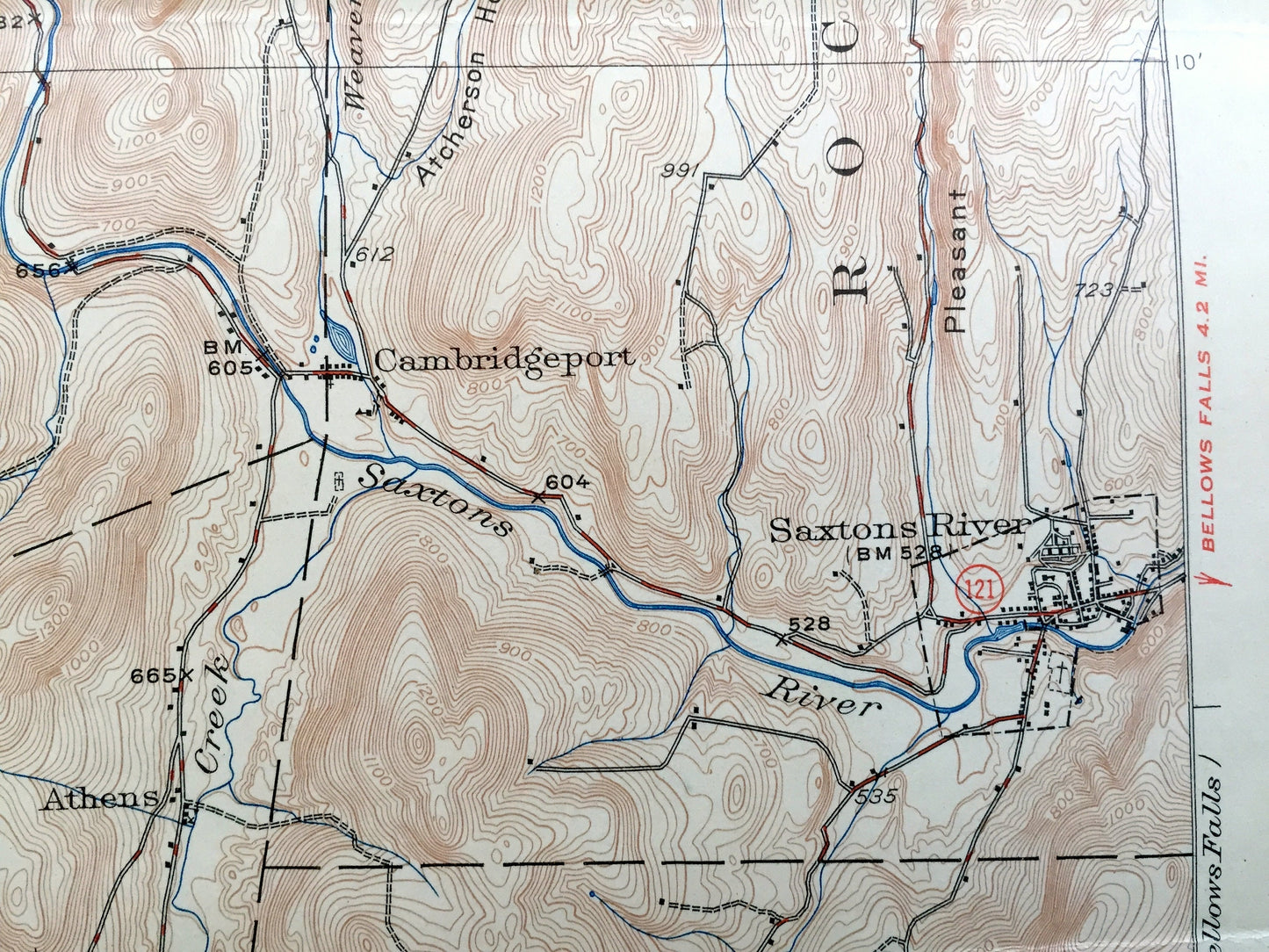 Antique Saxtons River, Vermont 1933 US Geological Survey Topographic Map – Grafton, Windham, Athens, Westminster, Townshend, Brookline, VT