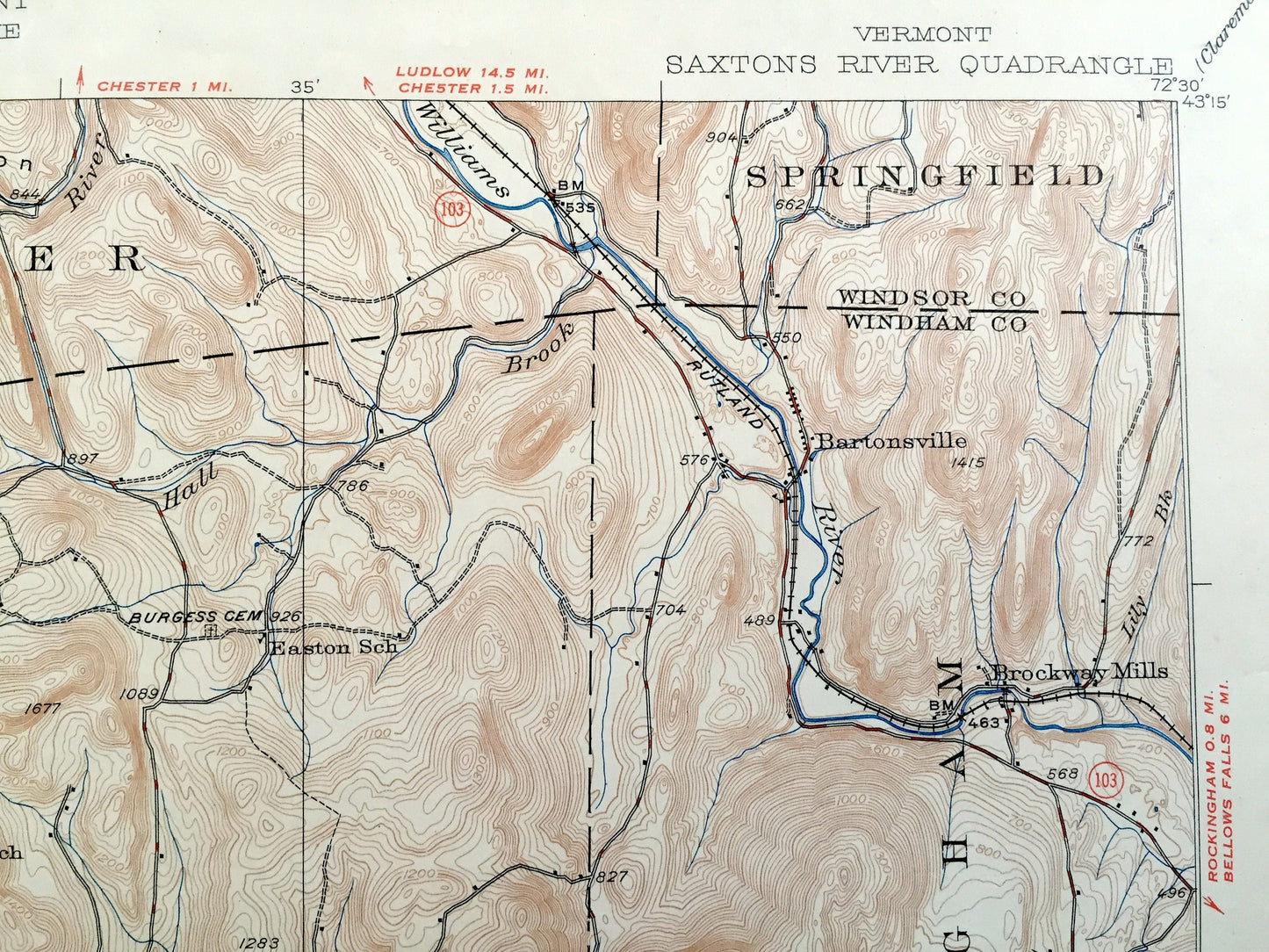 Antique Saxtons River, Vermont 1933 US Geological Survey Topographic Map – Grafton, Windham, Athens, Westminster, Townshend, Brookline, VT