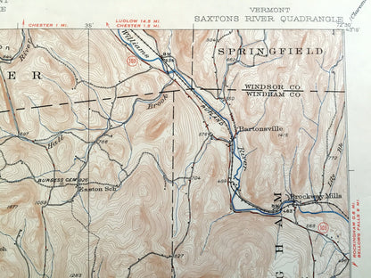 Antique Saxtons River, Vermont 1933 US Geological Survey Topographic Map – Grafton, Windham, Athens, Westminster, Townshend, Brookline, VT