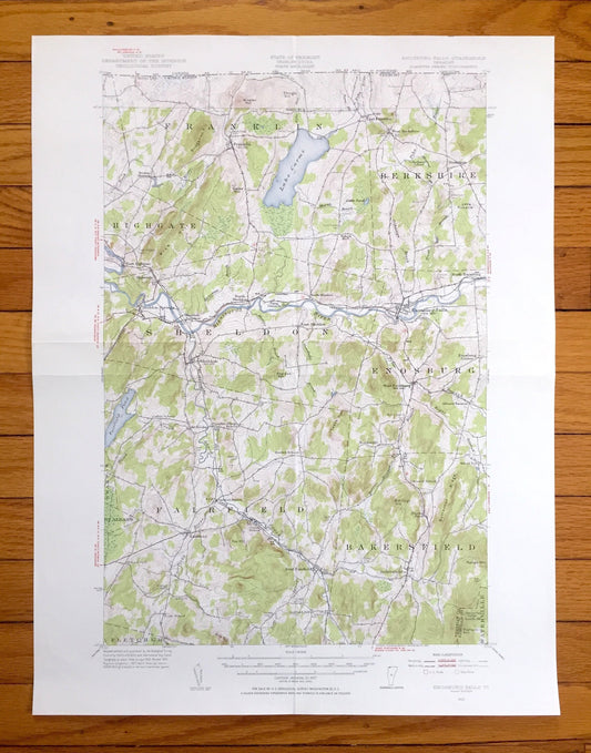 Antique Enosburg Falls, Vermont 1953 US Geological Survey Topographic Map – Sheldon, Fairfield, Berkshire, Bakersfield, Albans Lake Carmi VT