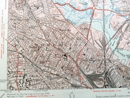 Antique Boston North, Massachusetts 1946 US Geological Survey Topographic Map – Somerville, Everett, Melrose, Saugus, Stoneham, Wakefield MA