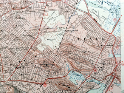 Antique Boston North, Massachusetts 1946 US Geological Survey Topographic Map – Somerville, Everett, Melrose, Saugus, Stoneham, Wakefield MA