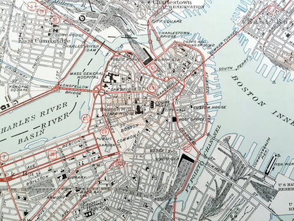 Antique Boston, Massachusetts 1946 US Geological Survey Topographic Map – Quincy, Cambridge, Somerville, Jamaica Plain, Dorchester Milton MA