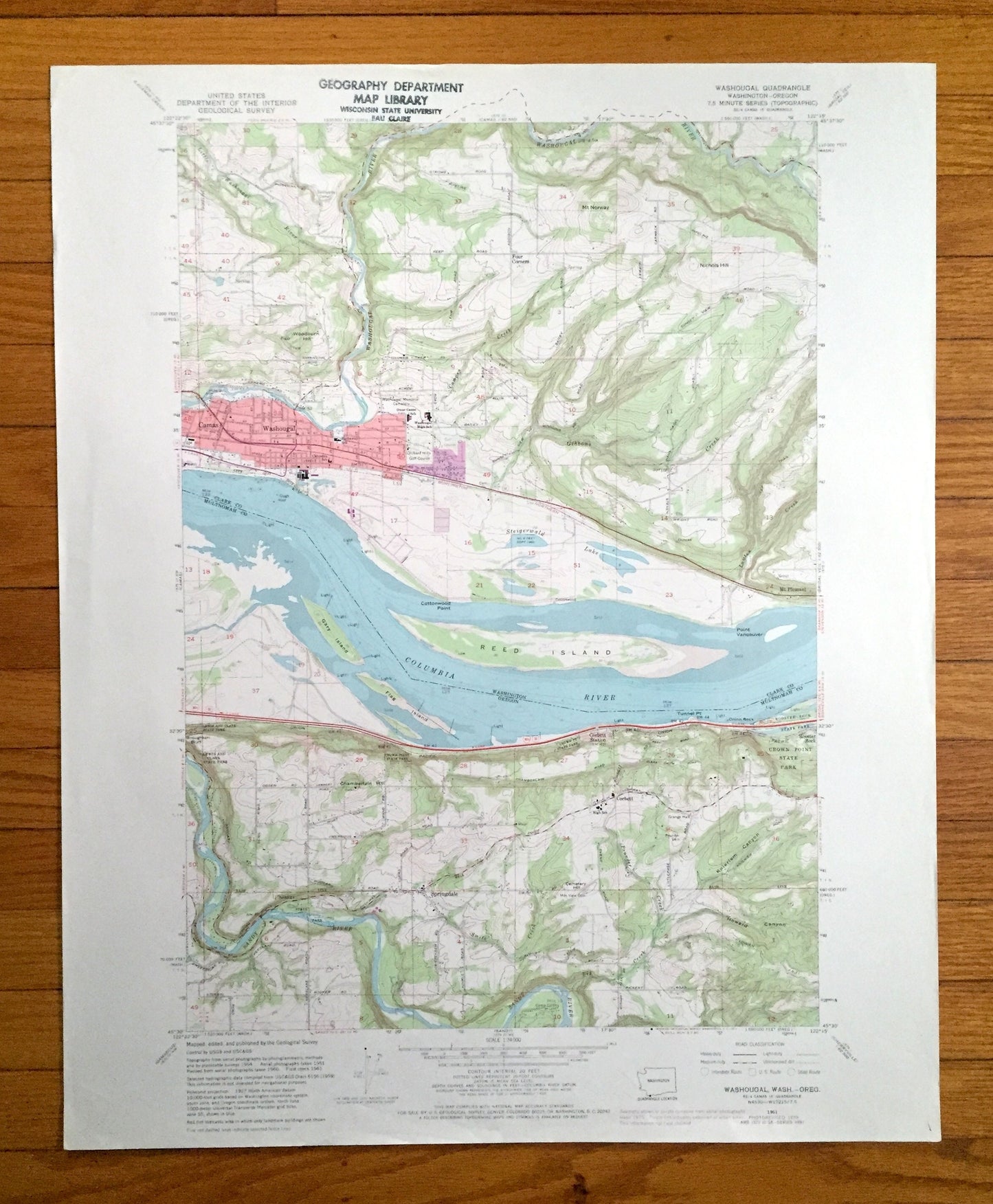 Antique Washougal, Washington 1961 US Geological Survey Topographic Map – Clark County, Camas, Mt Pleasant, WA, Multnomah County, Corbett OR
