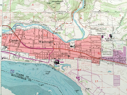 Antique Washougal, Washington 1961 US Geological Survey Topographic Map – Clark County, Camas, Mt Pleasant, WA, Multnomah County, Corbett OR