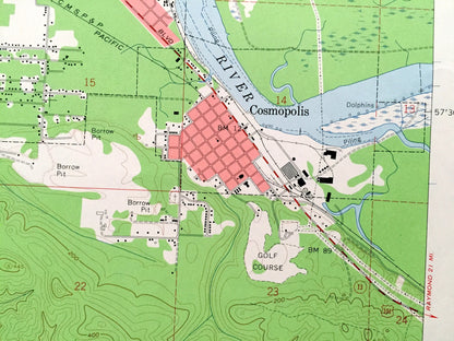 Antique Aberdeen, Washington 1957 US Geological Survey Topographic Map – Grays Harbor County, Hoquiam, Cosmopolis, Books Ranch, WA