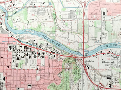 Antique Eugene East, Oregon 1967 US Geological Survey Topographic Map – Lane County, Springfield, Judkins, Glenwood, Springfield Junction OR