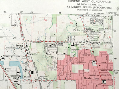 Antique Eugene West, Oregon 1967 US Geological Survey Topographic Map – Lane County, Irving, Santa Clara, Fir Grove, Bethel, Danebo, Finn OR