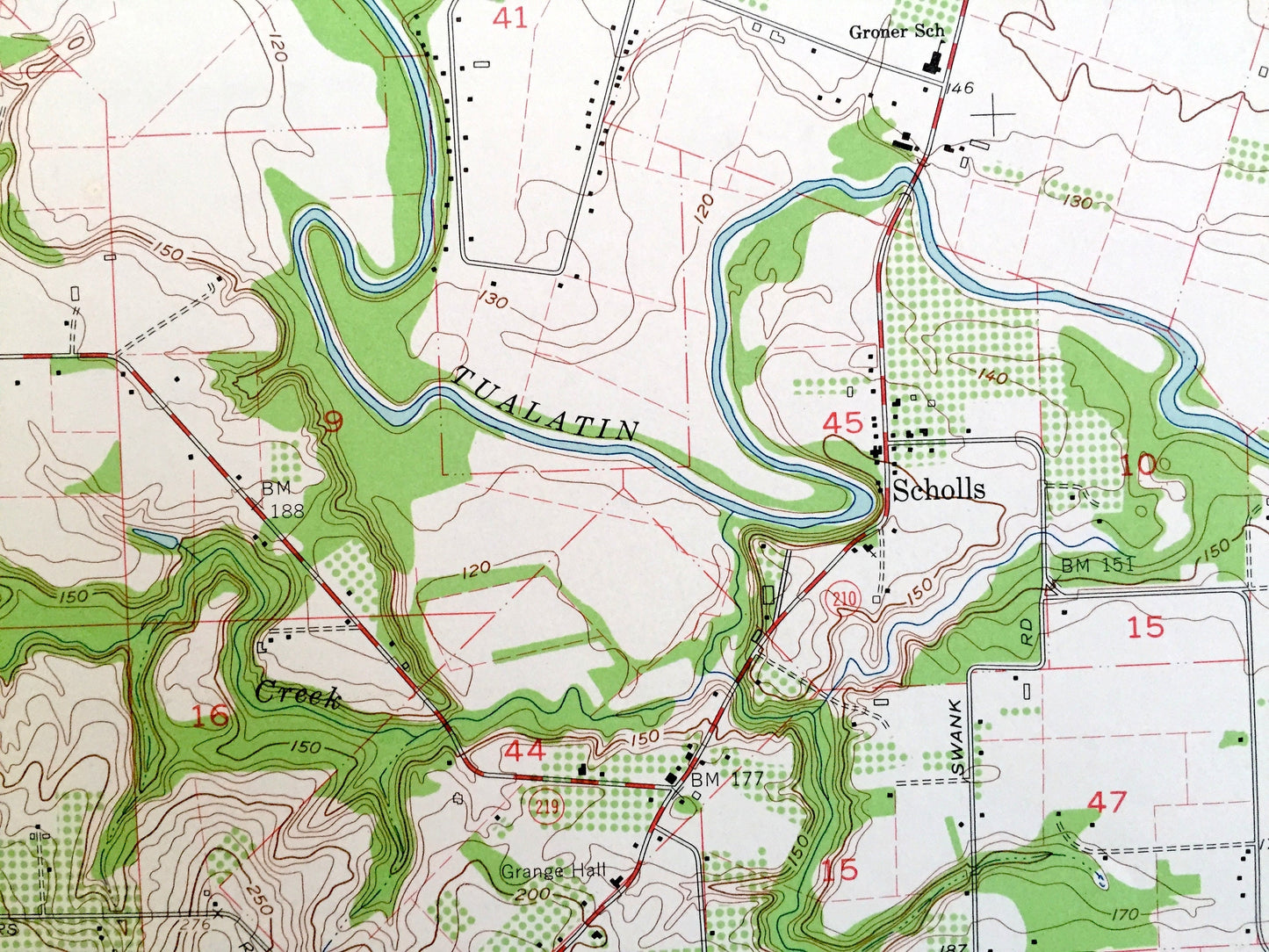 Antique Scholls, Oregon 1961 US Geological Survey Topographic Map – Yamhill, Washington County, Farmington, Reedville, Laurel, Kinton, OR