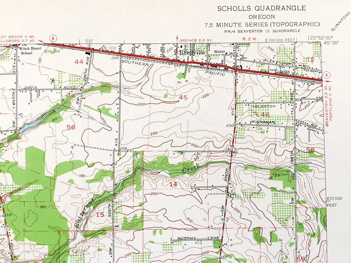 Antique Scholls, Oregon 1961 US Geological Survey Topographic Map – Yamhill, Washington County, Farmington, Reedville, Laurel, Kinton, OR