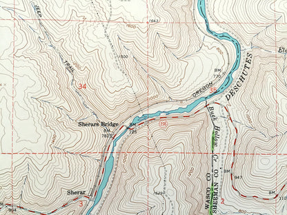 Antique Sherars Bridge, Oregon 1962 US Geological Survey Topographic Map – Wasco, Sherman County, Sherar, Tygh Ridge, Deschutes River, OR