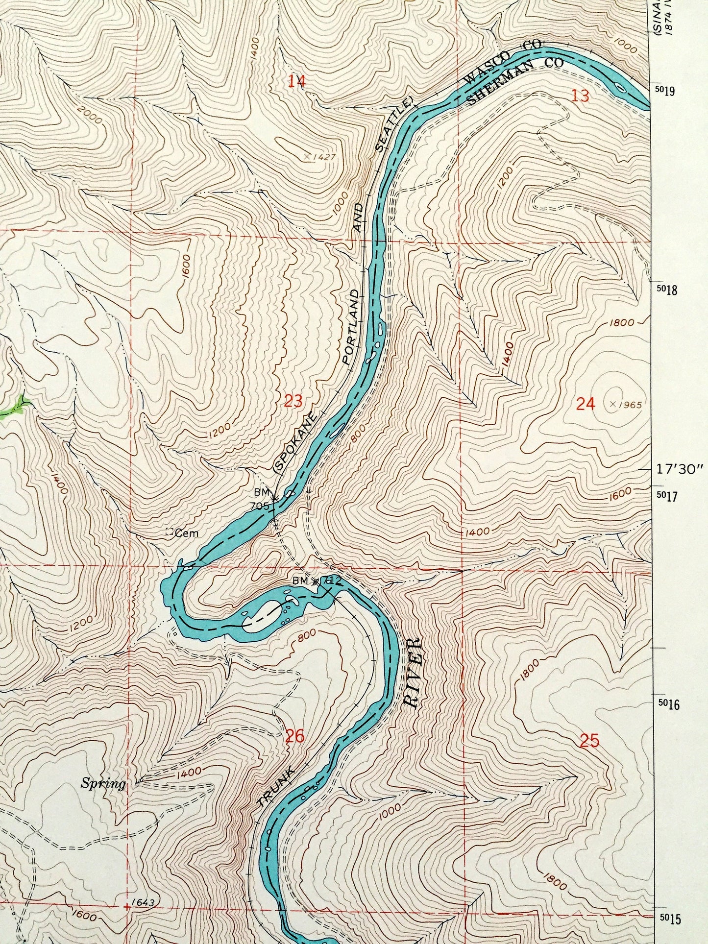 Antique Sherars Bridge, Oregon 1962 US Geological Survey Topographic Map – Wasco, Sherman County, Sherar, Tygh Ridge, Deschutes River, OR