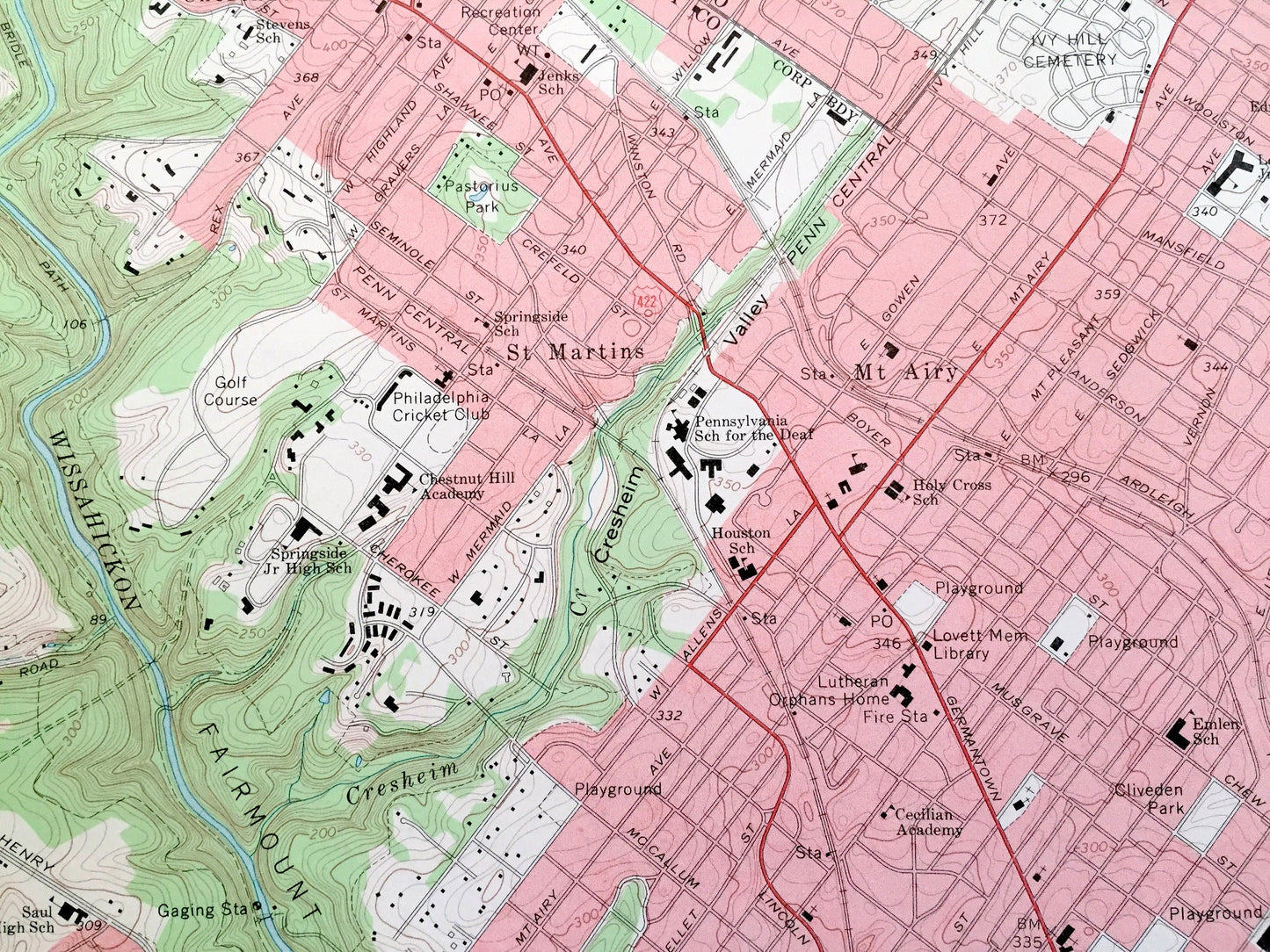 Antique Germantown, Pennsylvania 1967 US Geological Survey Topographic Map – Montgomery, Philadelphia County, Whitemarsh, Lower Merion, PA