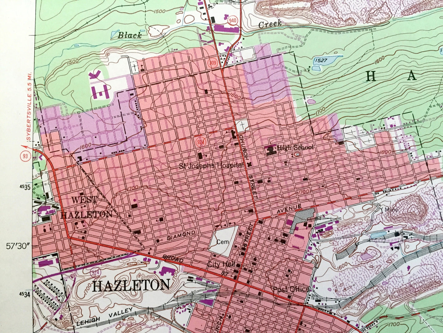 Antique Hazleton, Pennsylvania 1947 US Geological Survey Topographic Map - Luzerne, Carbon, Schuylkill County, Foster, Banks, Packer, PA