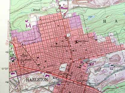 Antique Hazleton, Pennsylvania 1947 US Geological Survey Topographic Map - Luzerne, Carbon, Schuylkill County, Foster, Banks, Packer, PA