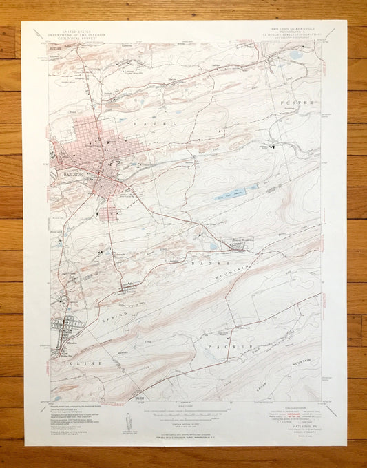 Antique Hazleton, Pennsylvania 1950 US Geological Survey Topographic Map - Luzerne, Carbon, Schuylkill County, Foster, Banks, Packer, PA