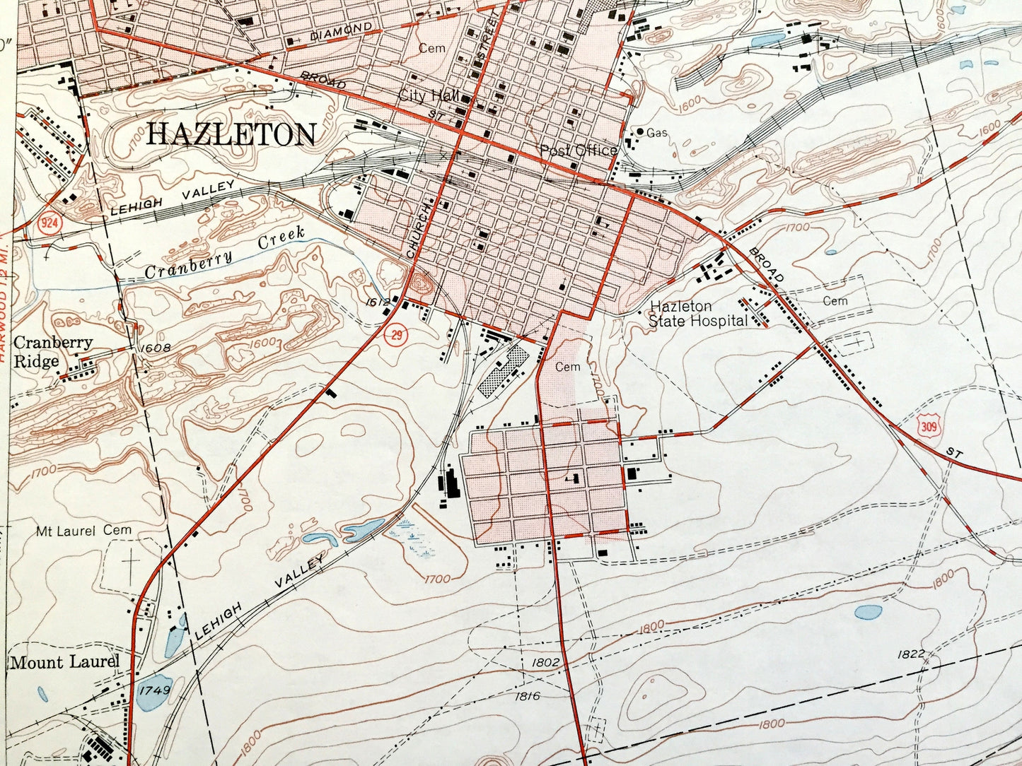 Antique Hazleton, Pennsylvania 1950 US Geological Survey Topographic Map - Luzerne, Carbon, Schuylkill County, Foster, Banks, Packer, PA