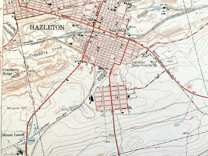 Antique Hazleton, Pennsylvania 1950 US Geological Survey Topographic Map - Luzerne, Carbon, Schuylkill County, Foster, Banks, Packer, PA