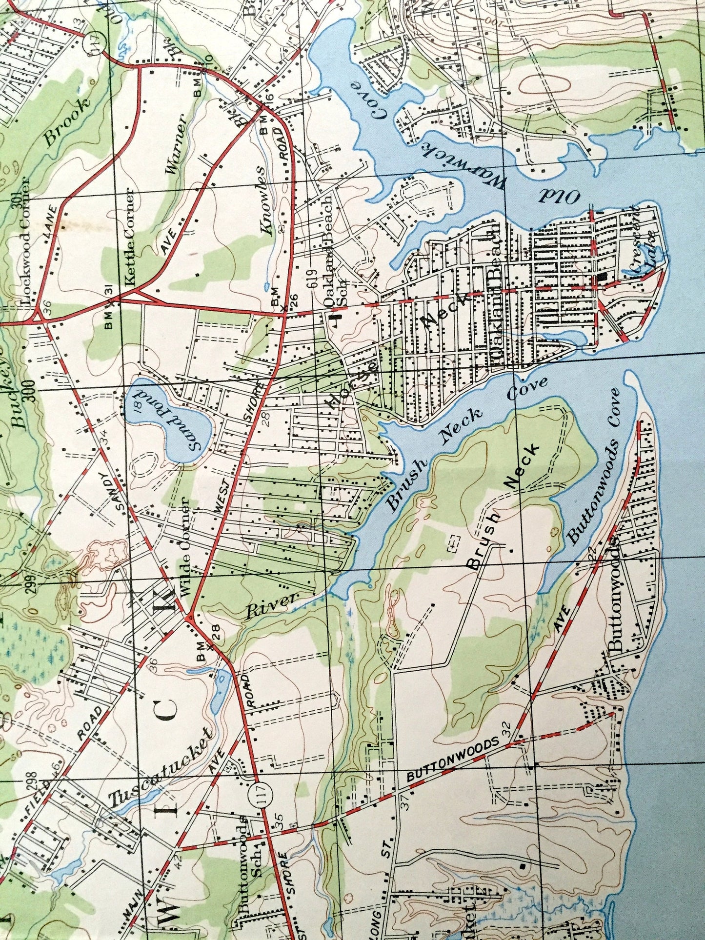 Antique East Greenwich, Rhode Island 1947 US Geological Survey Topographic Map – Kent County, Narragansett Bay, Warwick, North Kingstown, RI