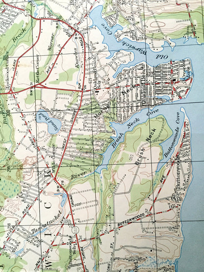Antique East Greenwich, Rhode Island 1947 US Geological Survey Topographic Map – Kent County, Narragansett Bay, Warwick, North Kingstown, RI