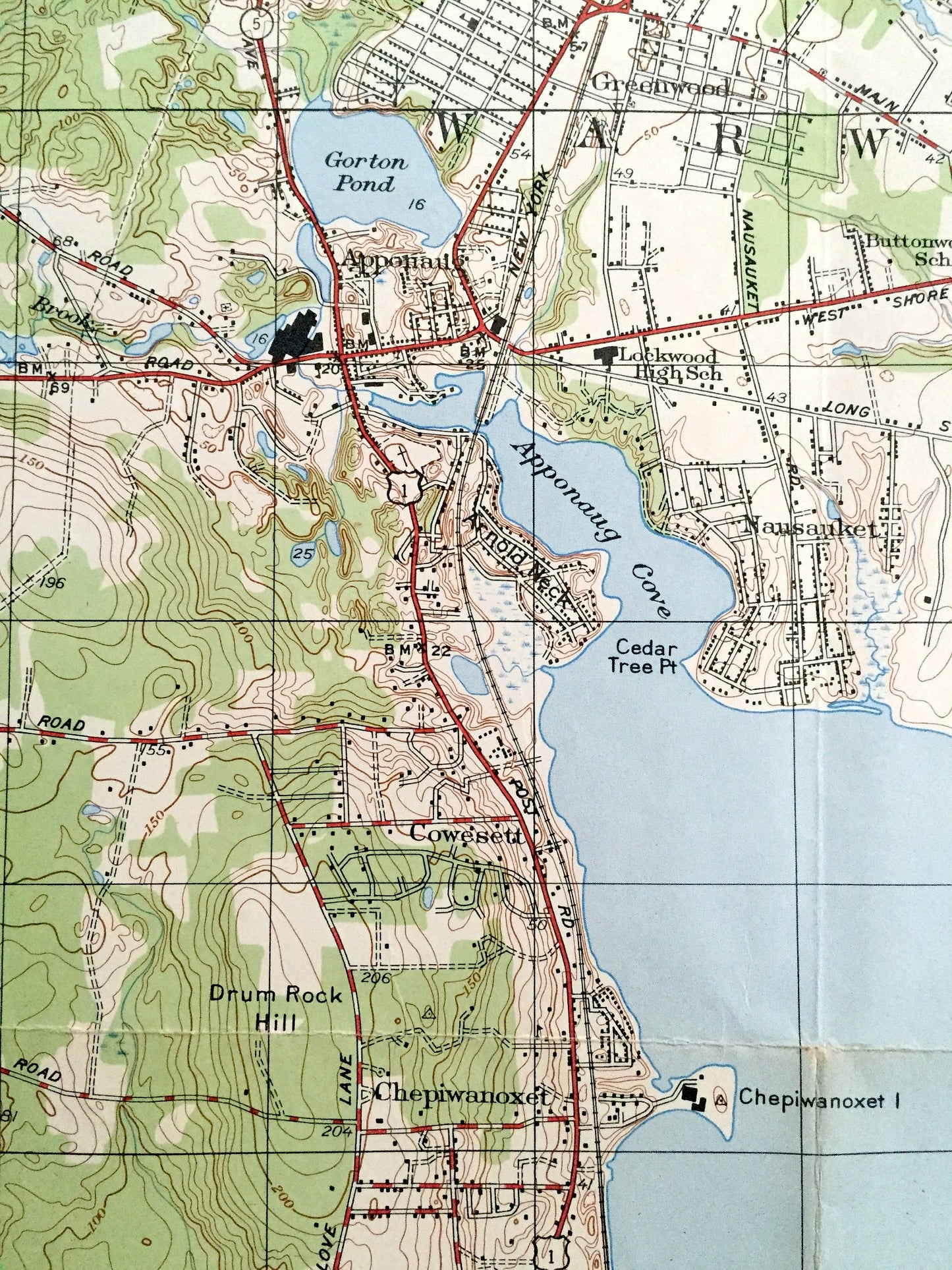 Antique East Greenwich, Rhode Island 1947 US Geological Survey Topographic Map – Kent County, Narragansett Bay, Warwick, North Kingstown, RI