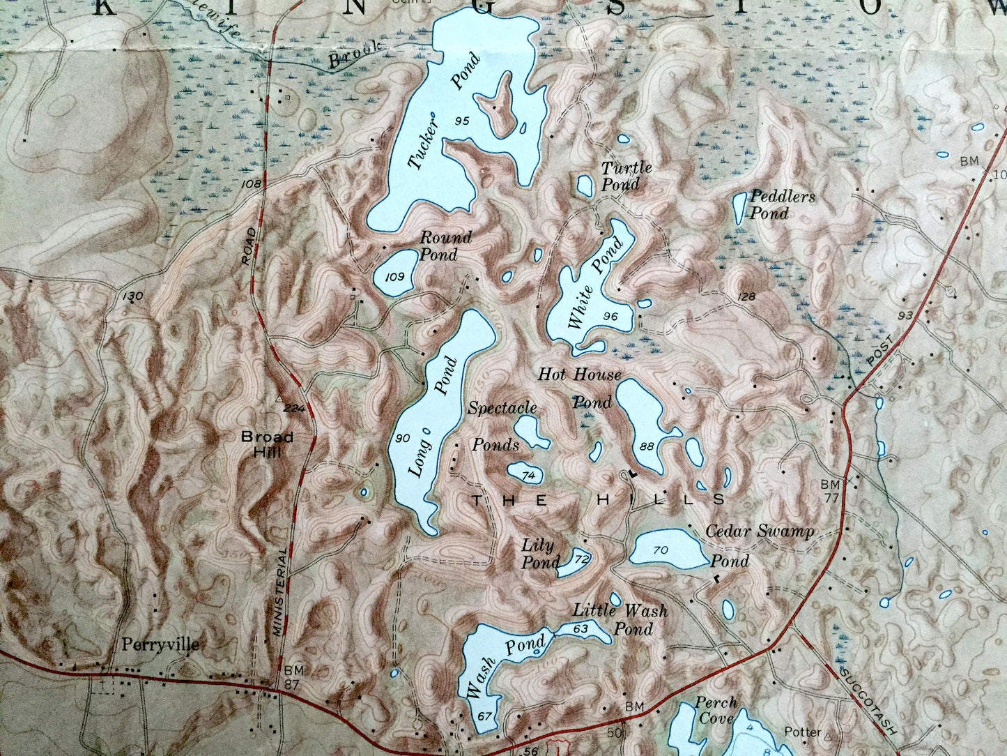 Antique Kingston, Rhode Island 1957 US Geological Survey Topographic Map – Washington County, Wakefield, Peace Dale Point Judith Matunuck RI