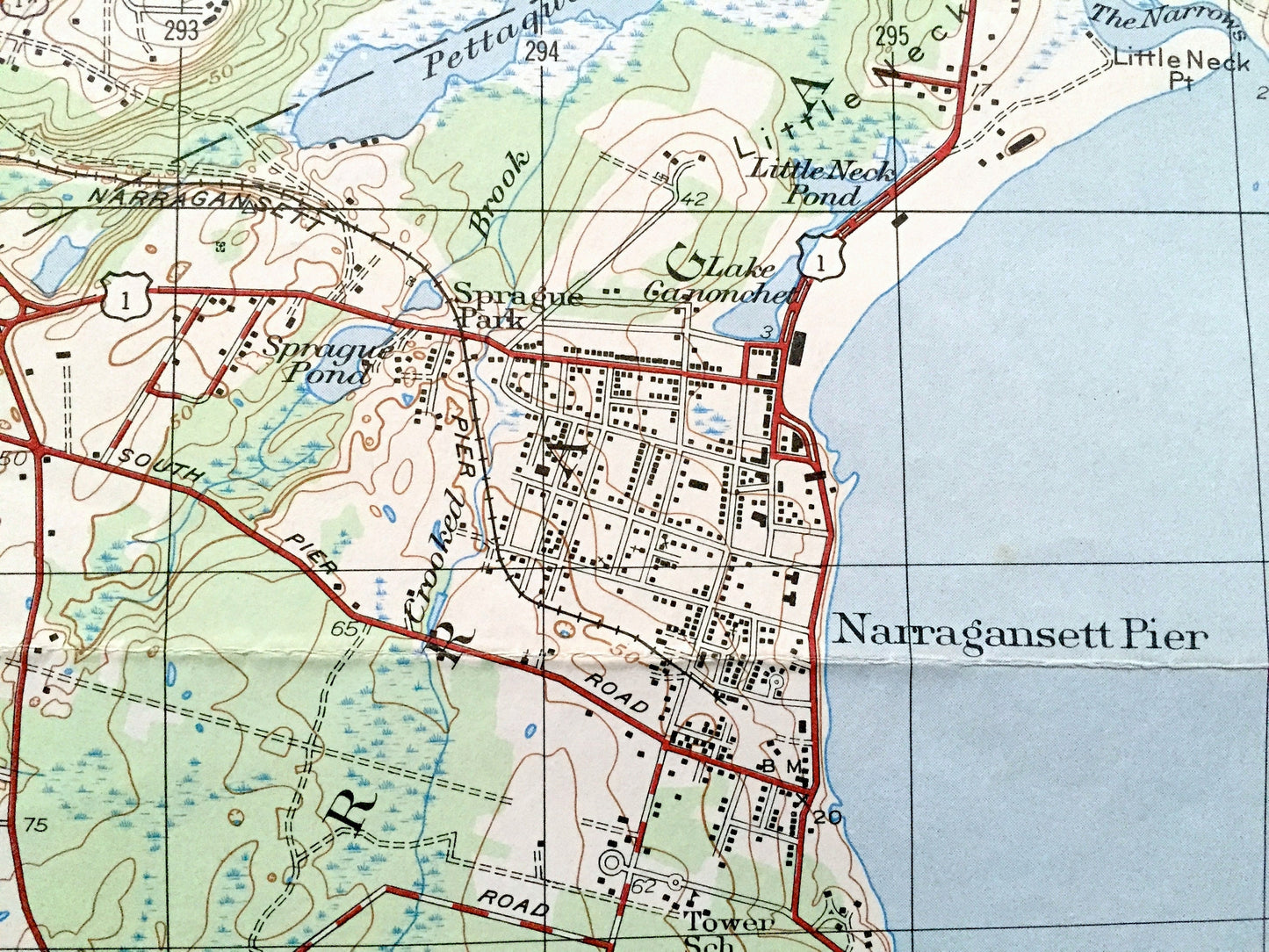 Antique Narragansett Pier, Rhode Island 1947 US Geological Survey Topographic Map – Washington County, Newport, Kingston, Jamestown, Bay, RI