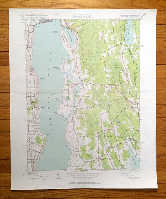 Antique Tiverton, Rhode Island 1949 US Geological Survey Topographic Map – Newport County, Westport, Adamsville, Portsmouth, Middletown, RI