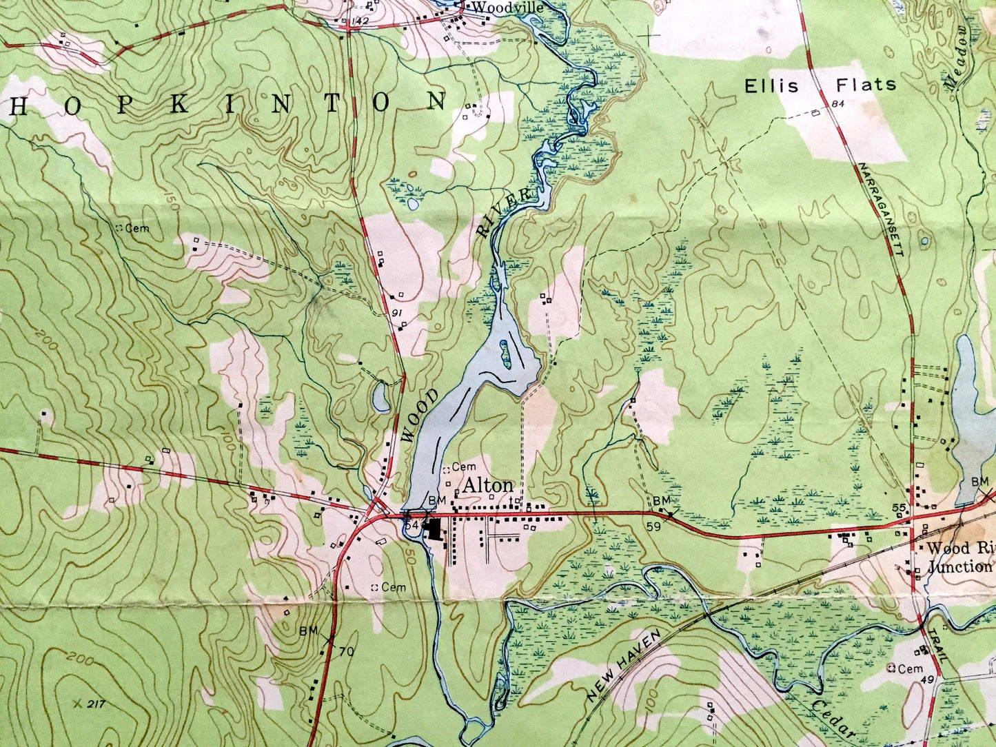 Antique Carolina, Rhode Island 1953 US Geological Survey Topographic Map – Washington County, Hopkinton, Charlestown, Richmond, Westerly, RI
