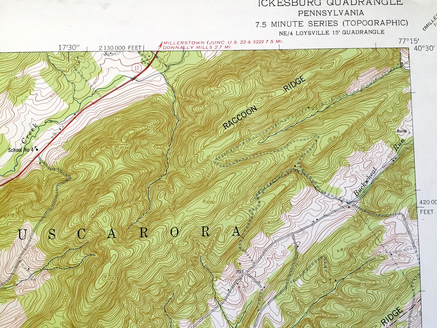 Antique Ickesburg, Pennsylvania 1952 US Geological Survey Topographic Map – Juniata, Perry County, Turbett, Tuscarora, Saville, Tyrone, PA