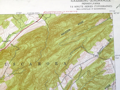 Antique Ickesburg, Pennsylvania 1952 US Geological Survey Topographic Map – Juniata, Perry County, Turbett, Tuscarora, Saville, Tyrone, PA