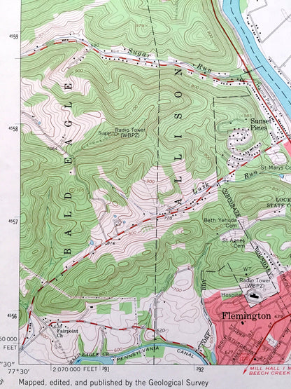 Antique Lock Haven, Pennsylvania 1965 US Geological Survey Topographic Map – Lycoming, Clinton County, Gallagher, Colebrook, Woodward, PA