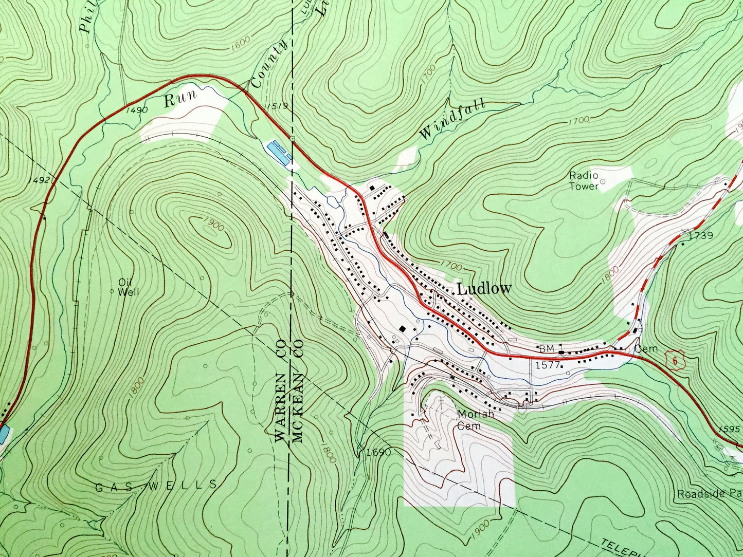 Antique Ludlow, Pennsylvania 1966 US Geological Survey Topographic Map – Warren, McKean County, Sheffield, Hamilton, Wetmore, Roystone, PA
