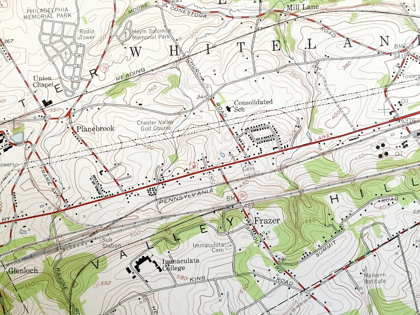 Antique Malvern, Pennsylvania 1955 US Geological Survey Topographic Map – Chester County, Schuylkill, Charlestown, Tredyffrin, Whiteland, PA