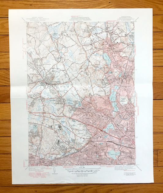 Antique Lexington, Massachusetts 1946 US Geological Survey Topographic Map – Middlesex County, Burlington, Winchester, Arlington, Waltham MA
